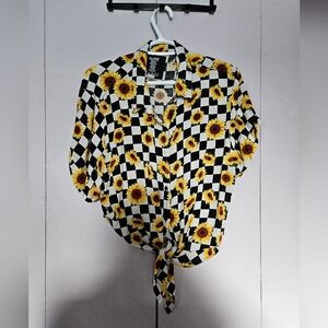 Button down crop top sunflower checkered shirt